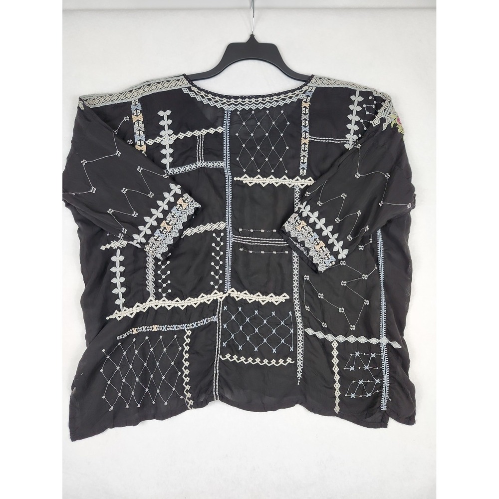 Johnny Was Blouse Womens XL Floral Embroidered Black Short Sleeve Boho Chic - Picture 7 of 8